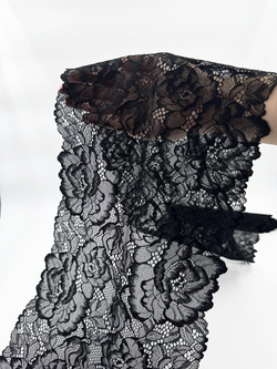 Эластичное кружево черное ширина 23 см ОТРЕЗЫ