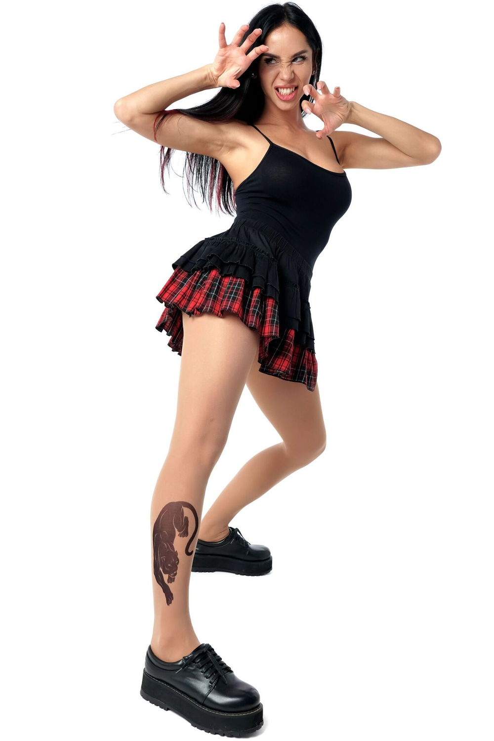 Колготки с принтом в виде пантеры на правой ножке (Размер: S-M-L) (Цвет: бежевый)