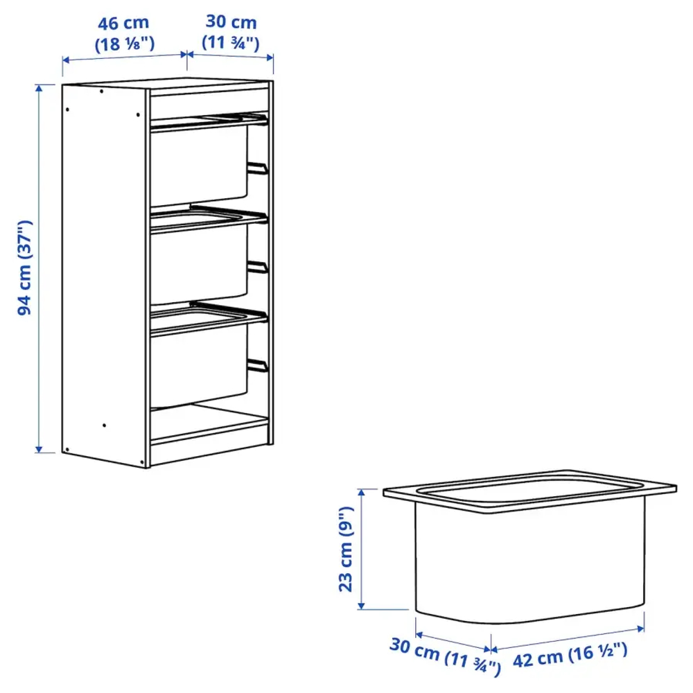 Стеллаж - IKEA TROFAST, 46х30х94 см, серый/темно-серый, ТРУФАСТ ИКЕА