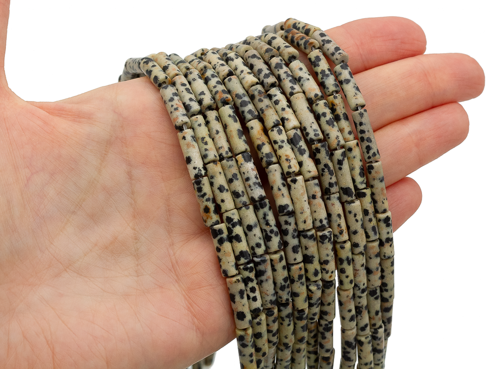 Нить бусин из далматиновой яшмы, трубочки 4х13мм