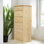 Комод высокий с 6 ящиками Хаба из массива сосны, для одежды, в натуральной отделке