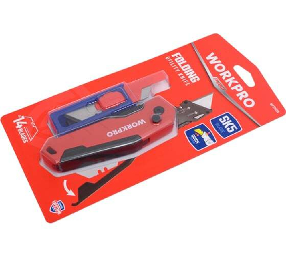 Нож алюминиевый складной WORKPRO быстрое открытие, красный WP211026