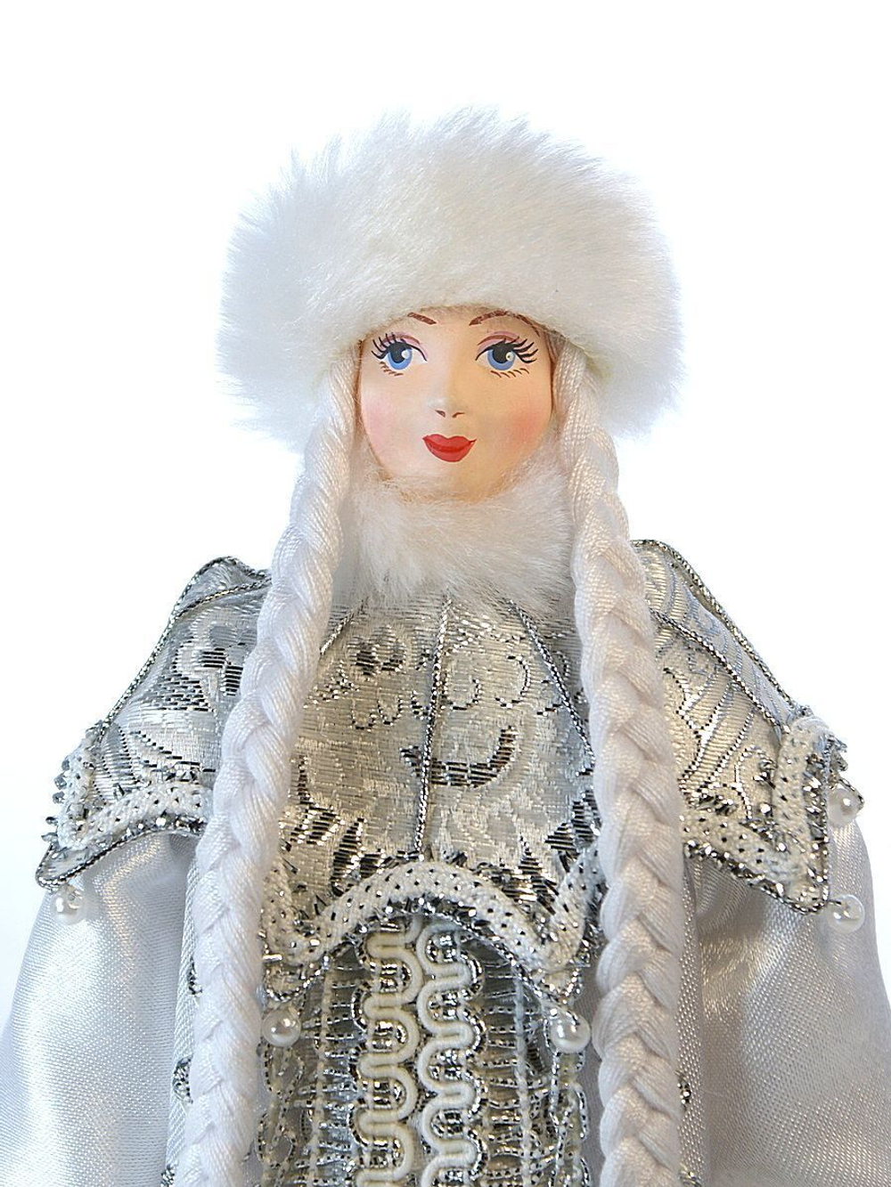 Кукла фарфоровая Снегурочка в шубке с пелериной. Новогодний сувенир ручной работы