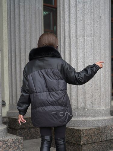 Комбинированный черный пуховик