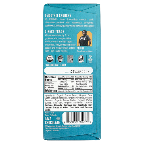 Taza Chocolate, 70% темный шоколад, хрустящая тройная ореховая добавка, 70 г (2,5 унции)