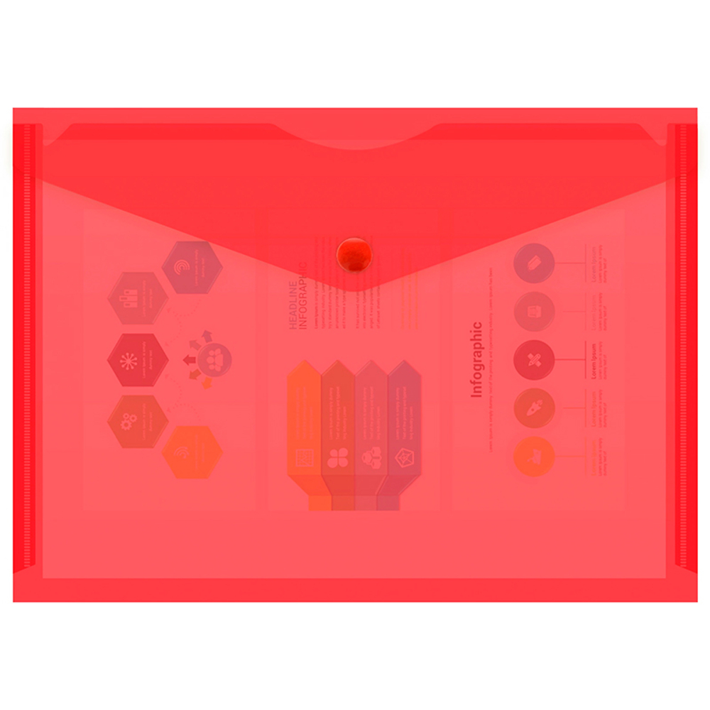 Папка-конверт на кнопке Бюрократ, А5, 180 мкм, красная