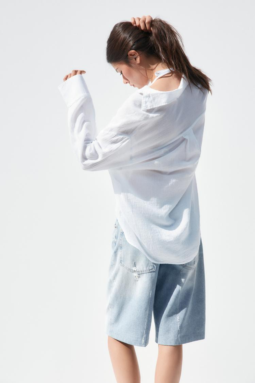 ZARA РУБАШКА ОВЕРСАЙЗ ИЗ ШИФОНА, БЕЛЫЙ