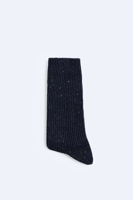 ZARA НОСКИ В РУБЧИК ИЗ ДВУХЦВЕТНОЙ ТКАНИ, МОРСКОЙ СИНИЙ