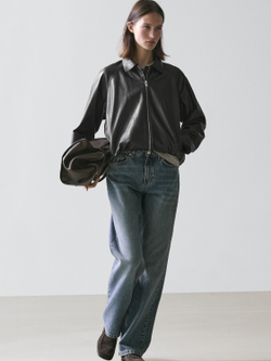 Massimo Dutti Куртка из кожи наппа, черный