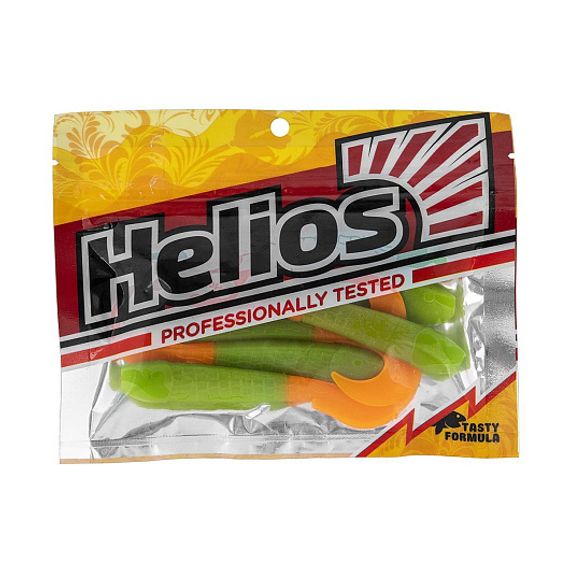 Твистер Helios Long Hybrid 3,55&quot;/9,0 см Lime &amp; Orange 7шт. (HS-15-020)