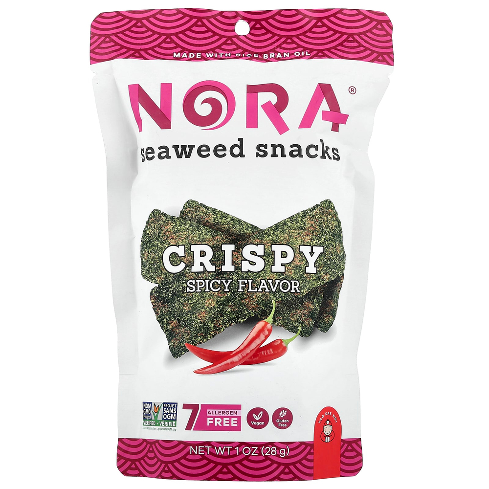 Nora Snacks, снеки с морскими водорослями, хрустящие и пряные, 28 г (1 унция)