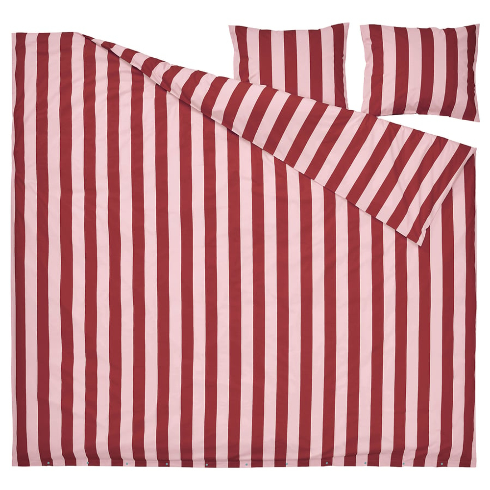 IKEA SLÅNHÖSTMAL (ИКЕА СЛÅНХÖСТМАЛ) - Пододеяльник и 2 наволочки, темно-красный в полоску.200x200/50x60 см