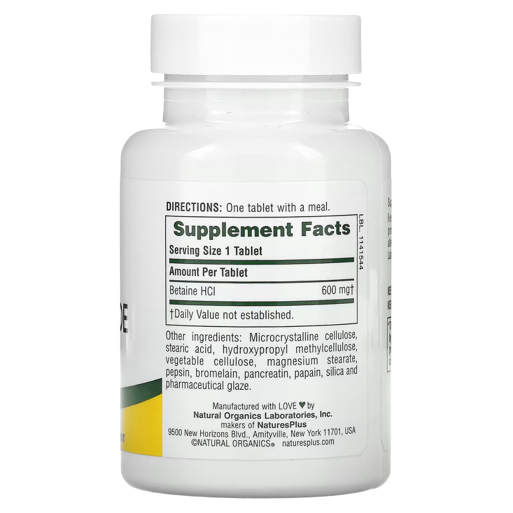 Natures Plus Betaine Hydrohloride 600 mg 90 tab , Бетаин