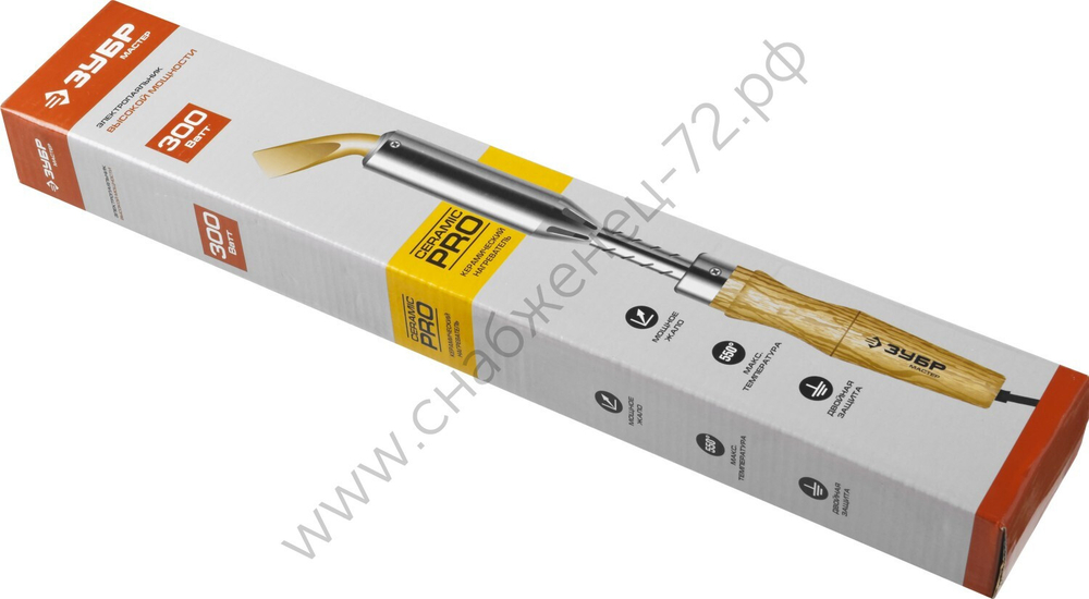 ЗУБР Ceramic PRO 300Вт клин, Высокомощный электропаяльник с деревянной рукояткой (55303-300)