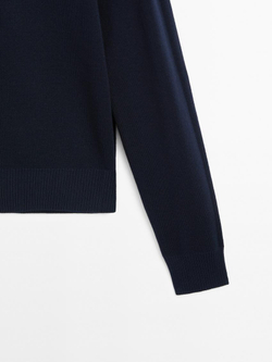 Massimo Dutti Свитер с воротником поло на молнии, темно-синий