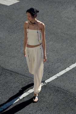 ZARA ТРИКОТАЖНЫЙ КРОП-ТОП БАНДО, БЕЛЫЙ