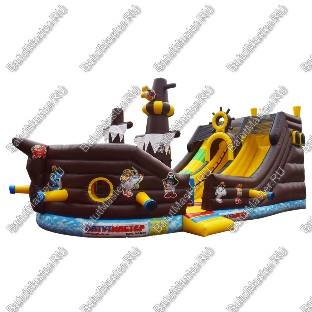 Большой надувной батут-горка "Фрегат" 11*5*5 м