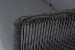 "Верона" диван модульный плетеный из роупа, каркас алюминий темно-серый (RAL7024) муар, роуп темно-серый круглый, ткань темно-серая 027