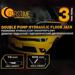Домкрат подкатной гидравлический двухпоршневой, 3т FORSTIME FT-T830018