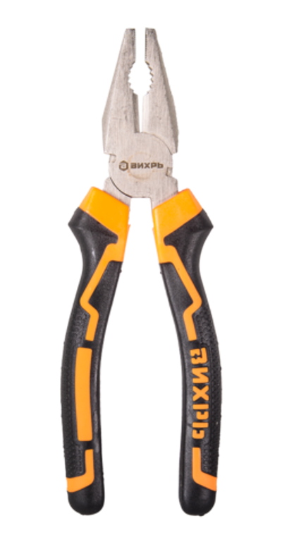 Плоскогубцы (пассатижи), 200мм., никелированные, двухкомпонентные рукоятки, Вихрь