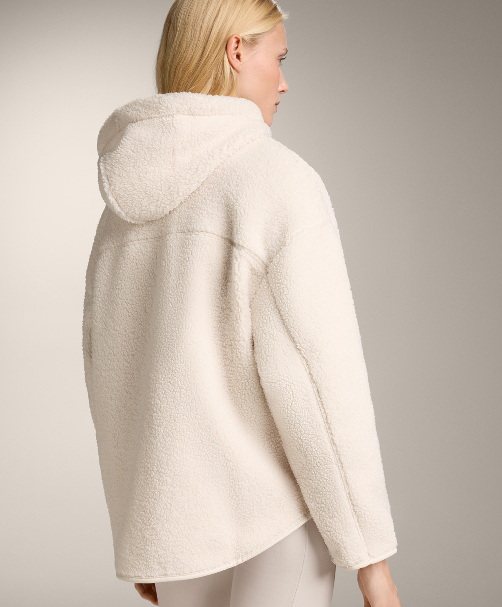 Oysho Куртка из искусственной овчины с капюшоном, экрю