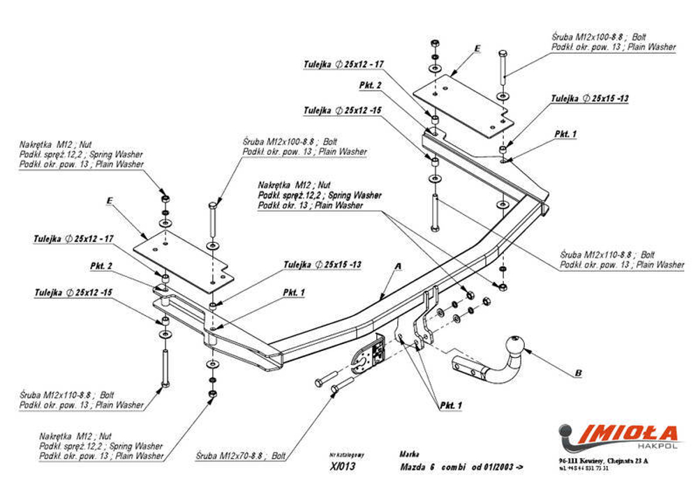 Фаркоп IMIOLA X.013 Mazda 6 универсал 2003-2008(паспорт и сертификат в комплекте)(без электрики)