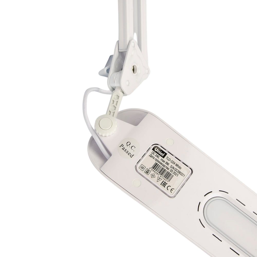 TLD-524 White-8W-Светильник настольный на струбцине-LED-500Lm-4500K-Dimmer-Цвет-белый