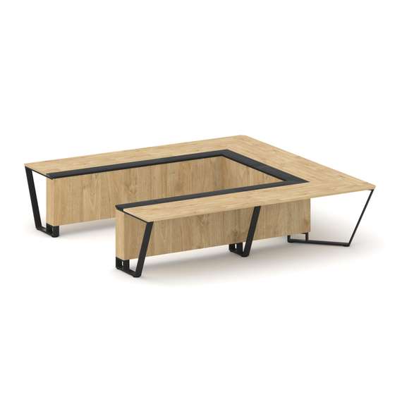 Steel Meet Стол переговорный П-образный KM-PR.B.SP-11P Тиквуд Светлый/Графит Глянец/Металл Черный 32