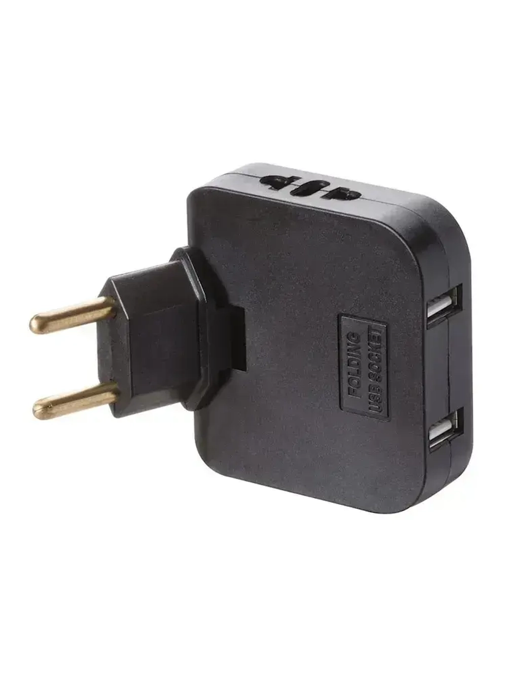 Тройник для розетки с USB 2.0 плоский поворотный, USB разветвитель электрический, черный