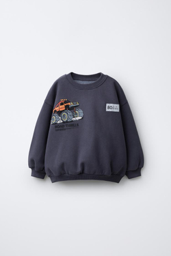 ZARA ТОЛСТОВКА С ПРИНТОМ «ГРУЗОВИК», АНТРАЦИТОВО-СЕРЫЙ