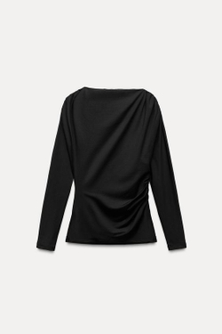 ZARA АСИММЕТРИЧНЫЙ ТОП СО СБОРКАМИ, ЧЕРНЫЙ