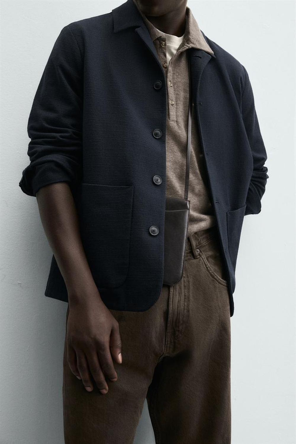 ZARA КУРТКА-РУБАШКА КЛАССИЧЕСКОГО КРОЯ С РЕЛЬЕФНОЙ ТЕКСТУРОЙ, МОРСКОЙ СИНИЙ