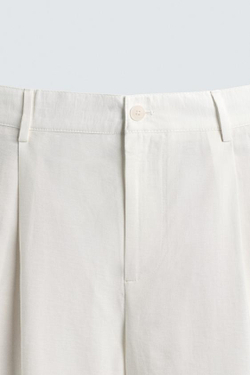 ZARA СТРУЯЩИЕСЯ БРЮКИ СО СКЛАДКАМИ, ЖЕЛТОВАТО-БЕЛЫЙ