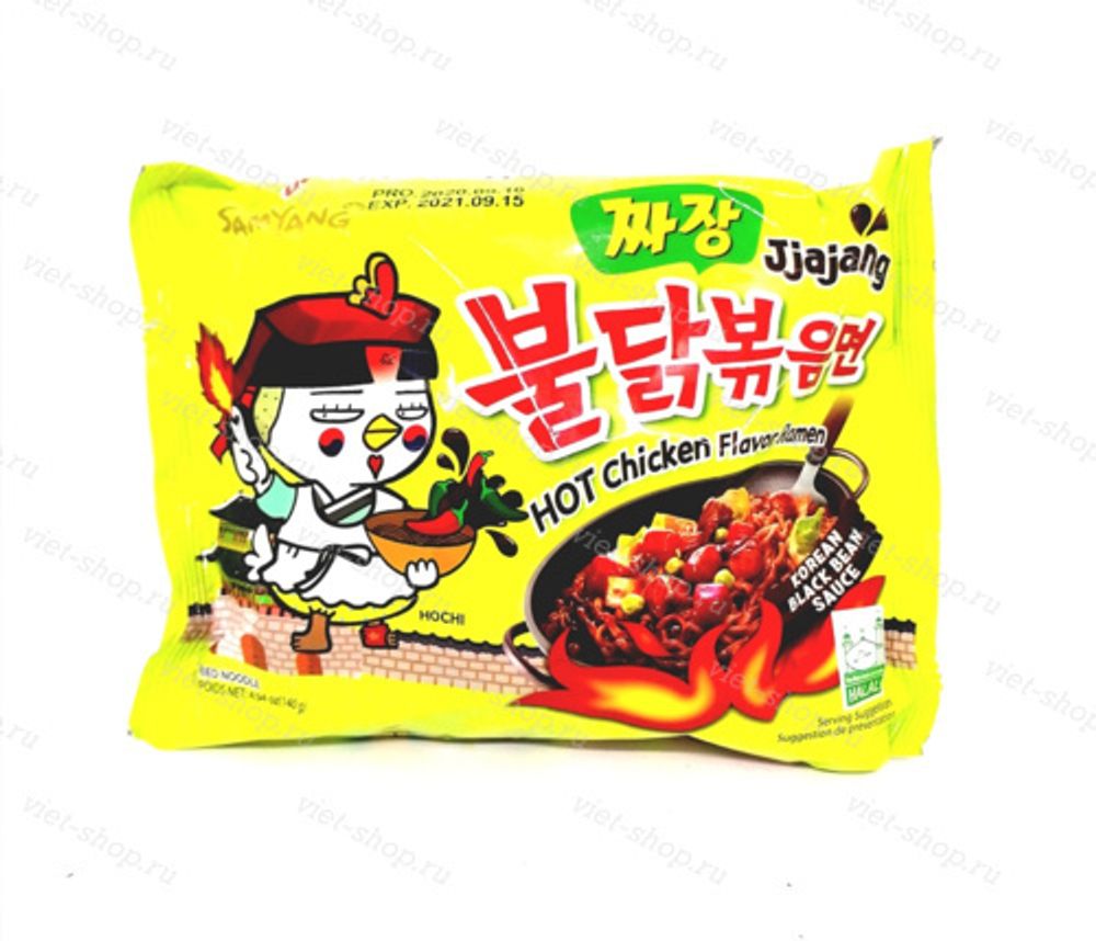 Лапша в бобовом соусе со вкусом острой курицы Hot Chicken Flavor Ramen JJAJNG, Samyang, Корея, 140 гр.