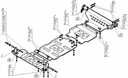 Защита алюминиевая 5 мм Р,Д,ПДф,КПП,РК для Dodge Ram 1500;V=3,0; с 2024 (акт. спойлер) Motodor.32913