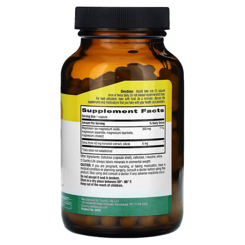 Country Life, Target-Mins, магний в капсулах с диоксидом кремния, 300 мг, 120 веганских капсул