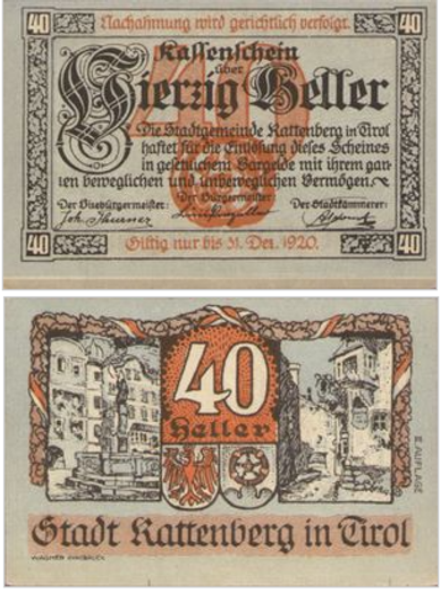 Австрия 40 геллеров 1920 Раттенберг aUNC
