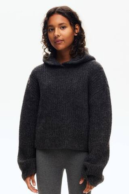 H&M Свитер в рубчик с капюшоном, темно-серый
