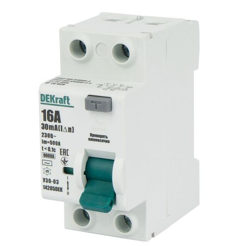 УЗО двухполюсное 16А 30мА тип AC DEKraft