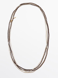 Massimo Dutti Набор из 2 длинных ожерелий со стразами, коричневый