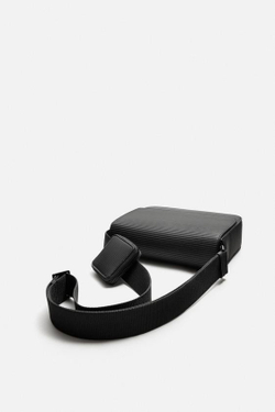 ZARA ПРОРЕЗИНЕННАЯ СУМКА ИЗ РЕЛЬЕФНОЙ ТКАНИ С ПЛЕЧЕВЫМ РЕМНЕМ, ЧЕРНЫЙ