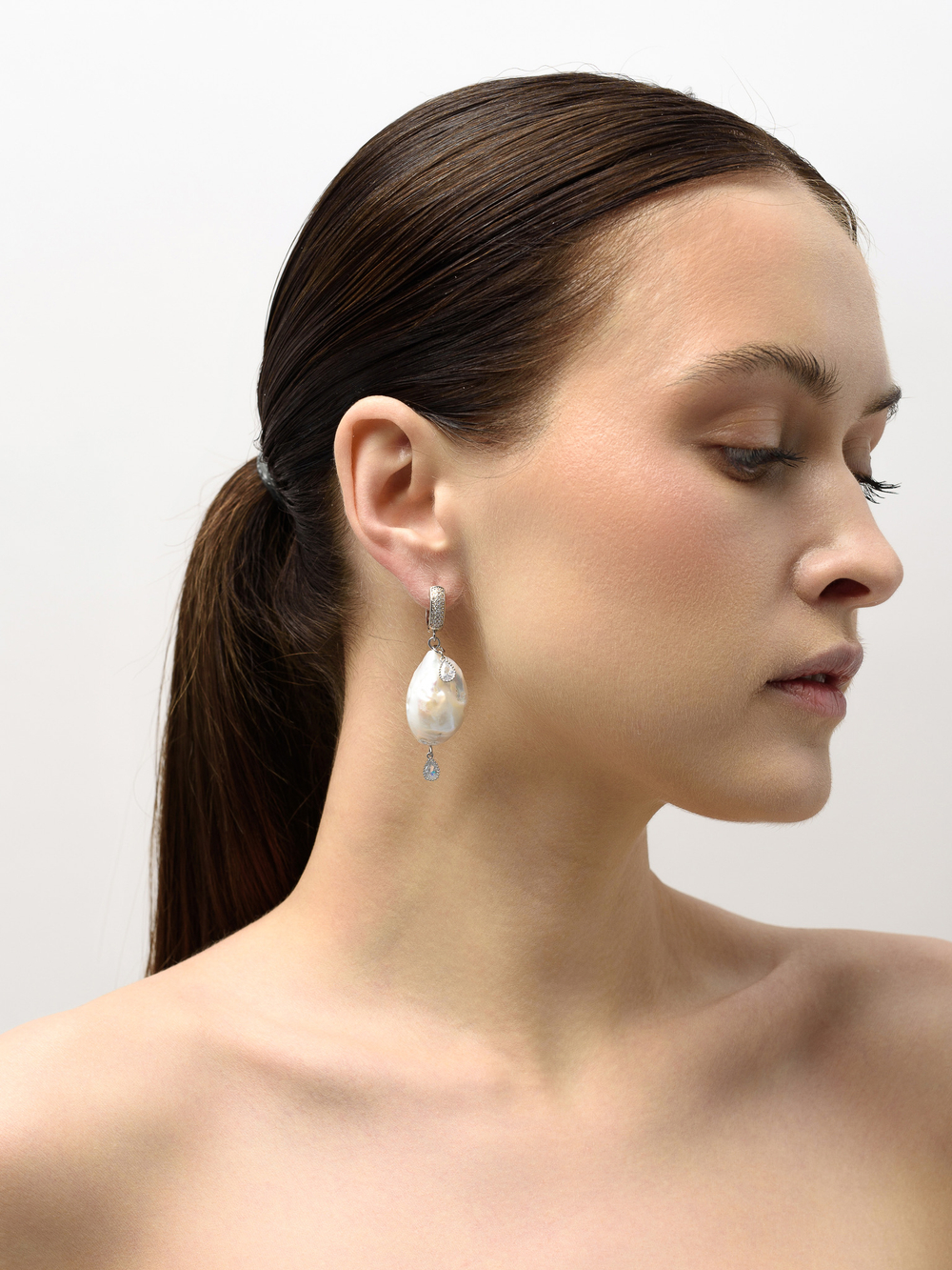 Серьги "Two drops pearl" Silver