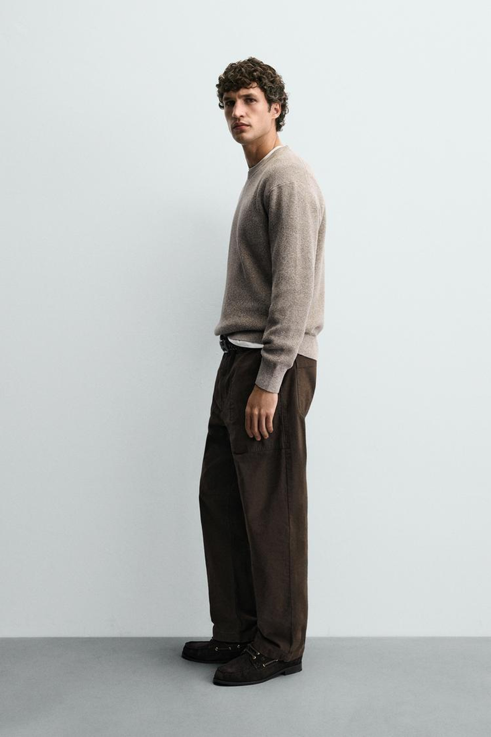 ZARA ДЖЕМПЕР ЖЕМЧУЖНОЙ ВЯЗКИ, СЕРО-КОРИЧНЕВЫЙ МЕЛАНЖ