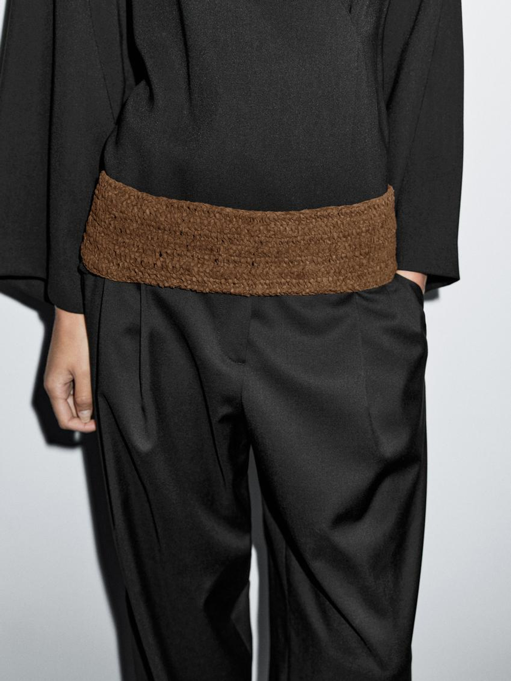 Massimo Dutti Плетеный замшевый ремень-корсет, карамельный