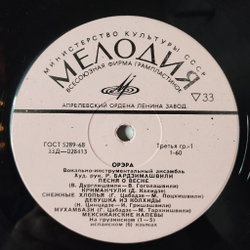 Винтажная виниловая пластинка LP ВИА Орэра (СССР 1970) Песня О Весне