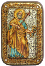 Инкрустированная Икона Первоверховный апостол Петр 15х10см на натуральном дереве, в подарочной коробке