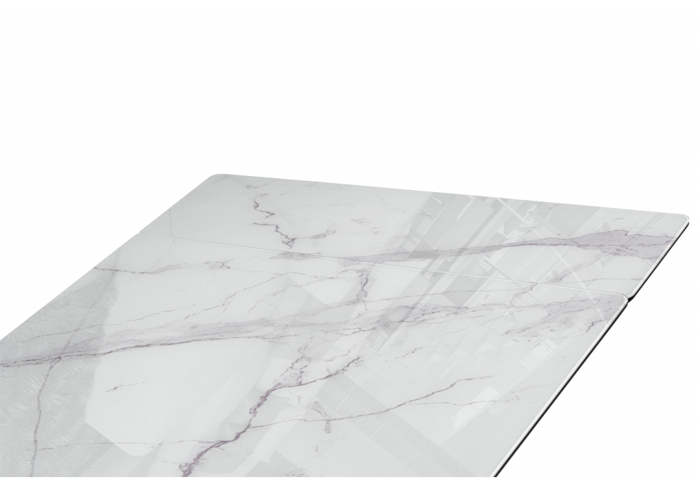 Стол стеклянный Woodville Вейв 140(200)х80 кристл белый мрамор, черный