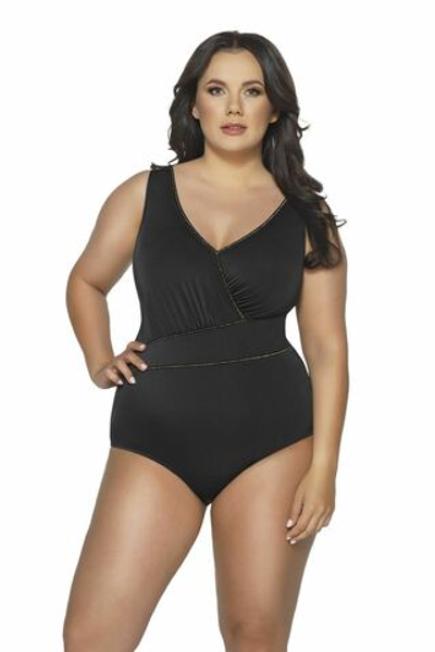 Совместный купальник с блестящей отделкой (Размер: 75F) (Цвет: черный)