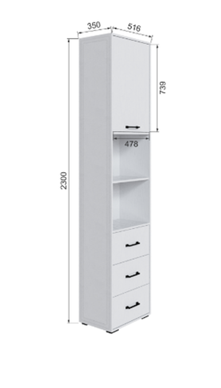 Шкаф торцевой с 3 ящиками правый Бруклин 35ШТ