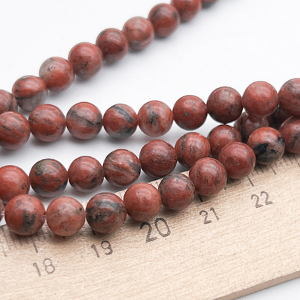 Яшма красная бусины, размер около 6,5-6,7 мм, цена за нить 38 см (около 58 шт)